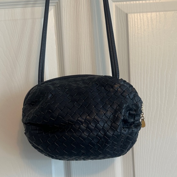 The Brio Navy Blue Woven Leather Shoulder Bag - Picture 5 of 11